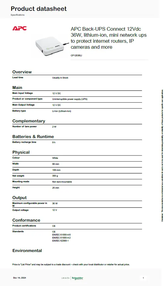أجهزة UPS صغيرة الحجم APC CP12036LI