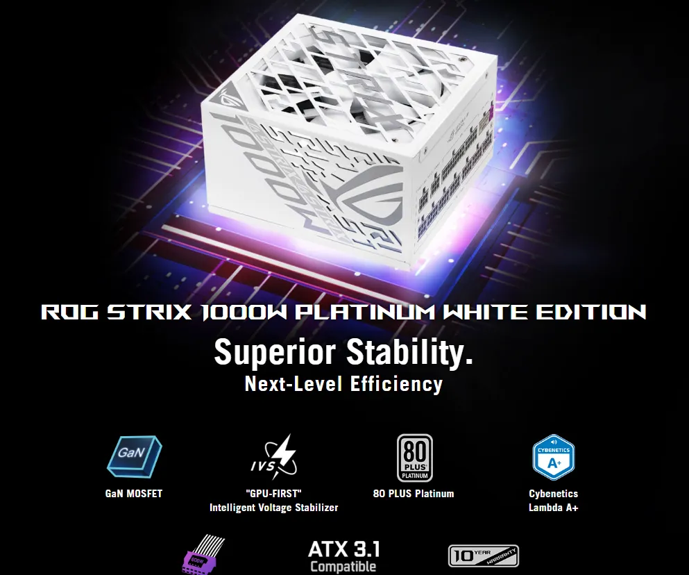 اسوس روج ستريكس 1000وات بلاتينيوم أبيض