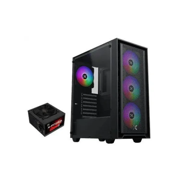 علبة XIGMATEK Sky II FRGB سوداء متوسطة الحجم + مزود طاقة X-Power بقوة 600 واط ومعيار 80+