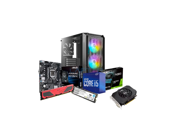 Intel Core I5-10400F Desktop Processor - Asus Prime H510M-K Motherboard - Team Elite Plus 8GB DDR4 3200mhz red - HP EX900 Plus 256GB NVMe SSD - ASUS Phoenix GeForce GTX 1650 OC edition 4GB Graphic Card - Antec NX292 4Fan Gaming Case Antec Atom B650 PSU
Intel Core I5-10400F